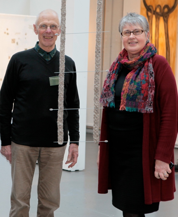 Michael and Ann Randle view work by artist Helen Farrar that marks the escape  of spy George Blake from prison.